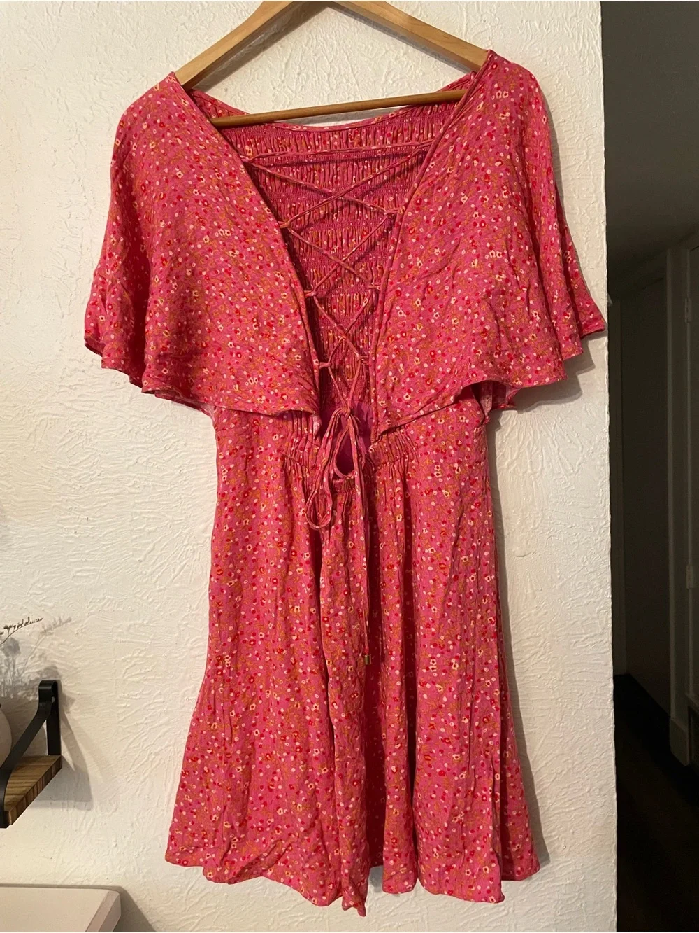 Free People Pink Floral Smocked Skater Dress Femme Florence Mini Medium